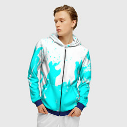 Толстовка 3D на молнии мужская Голубой огонь текстура, цвет: 3D-синий — фото 2