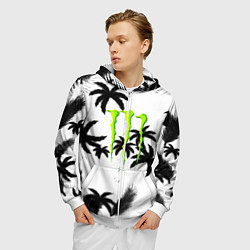 Толстовка 3D на молнии мужская Monster energy пальмы, цвет: 3D-белый — фото 2
