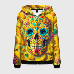 Толстовка 3D на молнии мужская Красочный летний паттерн с черепом - нейроарт, цвет: 3D-черный
