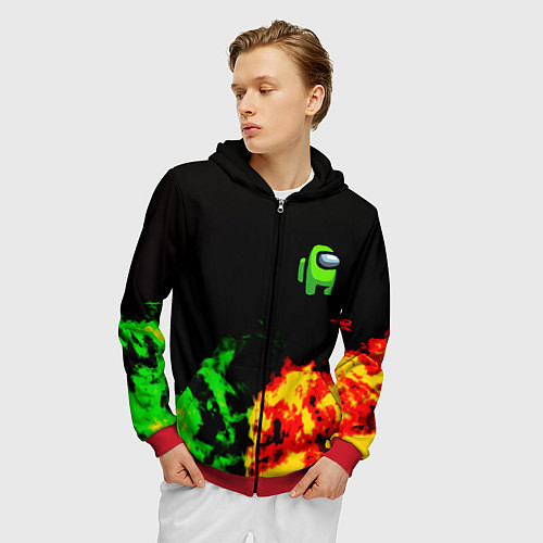 Мужская толстовка на молнии Амонг ас огненная текстура / 3D-Красный – фото 3