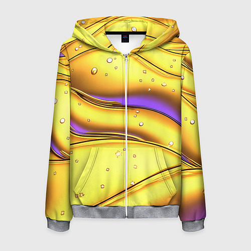 Мужская толстовка на молнии Золотые волны с фиолетовым свечением / 3D-Меланж – фото 1