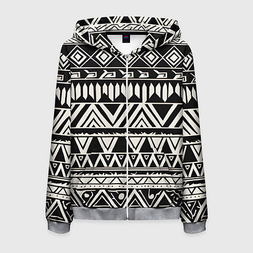 Мужская толстовка на молнии Черно белый орнамент в этническом стиле / 3D-Меланж – фото 1