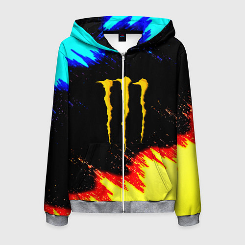 Мужская толстовка на молнии Monster energy огненные краски / 3D-Меланж – фото 1