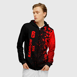 Толстовка 3D на молнии мужская Rainbow Six - red gradient по-вертикали, цвет: 3D-черный — фото 2