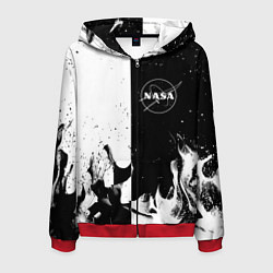 Толстовка 3D на молнии мужская Nasa черно белый огонь, цвет: 3D-красный