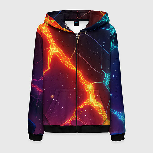 Мужская толстовка на молнии Сине-оранжевые молнии текстура / 3D-Черный – фото 1