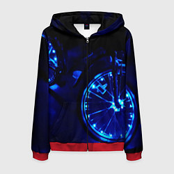 Толстовка 3D на молнии мужская Синяя подсветка колёс, цвет: 3D-красный