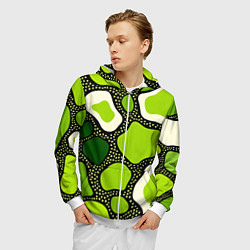 Толстовка 3D на молнии мужская Зеленая абстракция с кругами, цвет: 3D-белый — фото 2