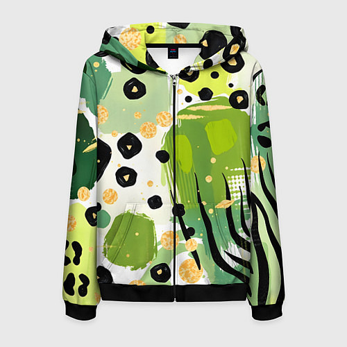 Мужская толстовка на молнии Зеленый анималистичный паттерн / 3D-Черный – фото 1
