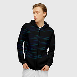 Толстовка 3D на молнии мужская Color blue black strip, цвет: 3D-черный — фото 2