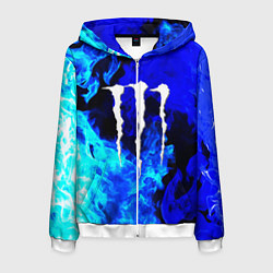 Толстовка 3D на молнии мужская Monster energy синий дым, цвет: 3D-белый