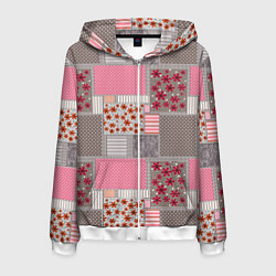 Толстовка 3D на молнии мужская Розово-серые разноцветные лоскуты, цвет: 3D-белый