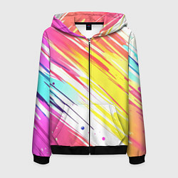 Толстовка 3D на молнии мужская Брызги краски на белом фоне, цвет: 3D-черный