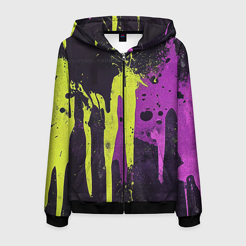Мужская толстовка на молнии Желтая и фиолетовая краска на черном / 3D-Черный – фото 1