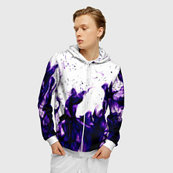 Толстовка 3D на молнии мужская Фиолетовый огонь текстура, цвет: 3D-белый — фото 2