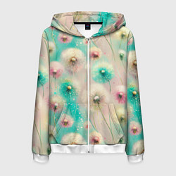 Мужская толстовка на молнии Абстрактные одуванчики - паттерн на нежном фоне