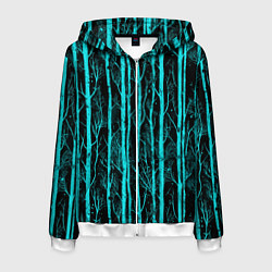 Толстовка 3D на молнии мужская Бирюзовые полоски-деревья на темном фоне - паттерн, цвет: 3D-белый