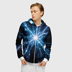 Толстовка 3D на молнии мужская Всплеск света и звезды - космическая абстракция, цвет: 3D-белый — фото 2