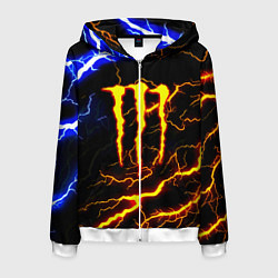 Толстовка 3D на молнии мужская Monster energy шторм, цвет: 3D-белый