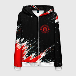 Толстовка 3D на молнии мужская Манчестер краски штрихи, цвет: 3D-белый