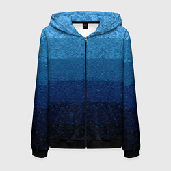 Толстовка 3D на молнии мужская Сине-голубой градиент полосами с узором, цвет: 3D-черный