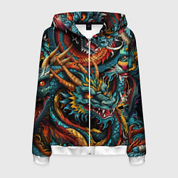 Толстовка 3D на молнии мужская Татуировка дракона ирезуми, цвет: 3D-белый