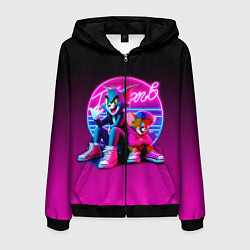 Толстовка 3D на молнии мужская Tom and Jerry - neon glow fantasy, цвет: 3D-черный
