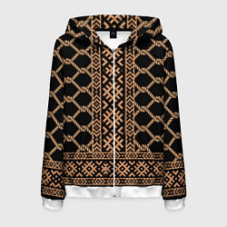 Толстовка 3D на молнии мужская Золотые узоры на черном с канатами - вышиванка руб, цвет: 3D-белый