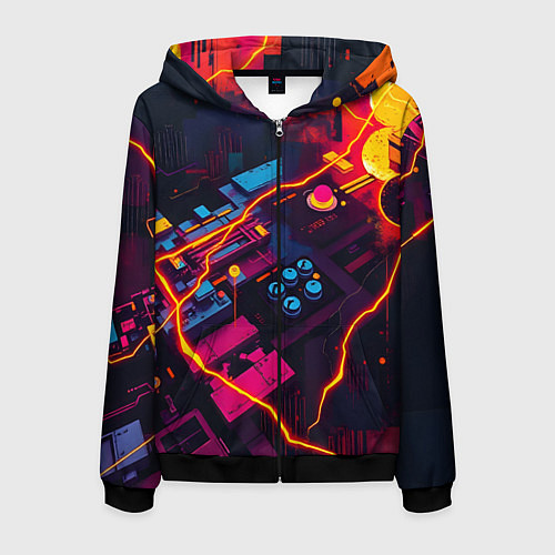 Мужская толстовка на молнии Техническая абстракция / 3D-Черный – фото 1