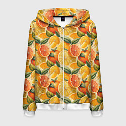 Толстовка 3D на молнии мужская Апельсиновый фреш сочные дольки, цвет: 3D-белый