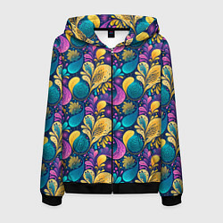 Толстовка 3D на молнии мужская Динамическая неоновая абстракция, цвет: 3D-черный