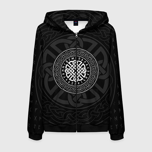 Мужская толстовка на молнии Оберег в узоре и руны / 3D-Черный – фото 1