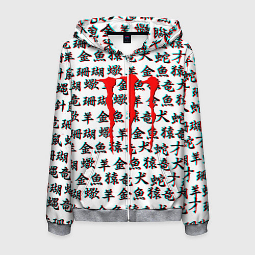 Мужская толстовка на молнии Monster energy japan glitch / 3D-Меланж – фото 1