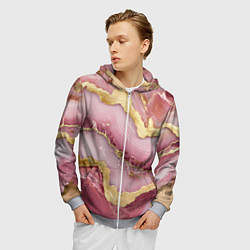 Толстовка 3D на молнии мужская Объемная текстура розовая с золотом, цвет: 3D-меланж — фото 2