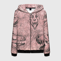 Толстовка 3D на молнии мужская Черепа динозавров - эскиз, цвет: 3D-черный