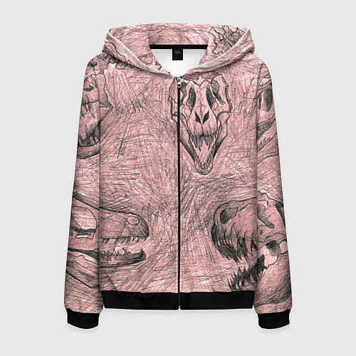 Мужская толстовка на молнии Черепа динозавров - эскиз / 3D-Черный – фото 1