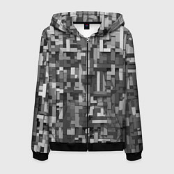 Толстовка 3D на молнии мужская Серый геометричные полоски, цвет: 3D-черный