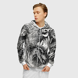 Толстовка 3D на молнии мужская Черепа лошадей, цвет: 3D-белый — фото 2