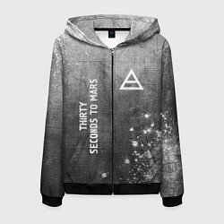 Толстовка 3D на молнии мужская Thirty Seconds to Mars - grey gradient вертикально, цвет: 3D-черный