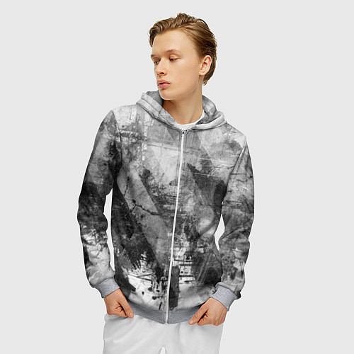 Мужская толстовка на молнии Абстракция - atomic gray / 3D-Меланж – фото 3