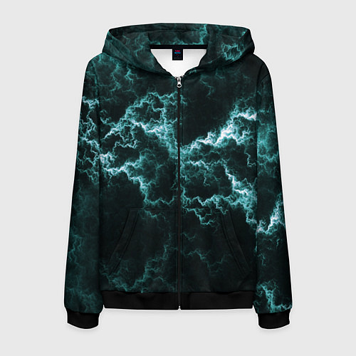 Мужская толстовка на молнии Lightning light blue line / 3D-Черный – фото 1