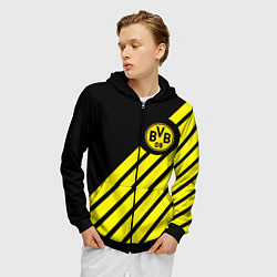 Толстовка 3D на молнии мужская Borussia geometry yellow, цвет: 3D-черный — фото 2