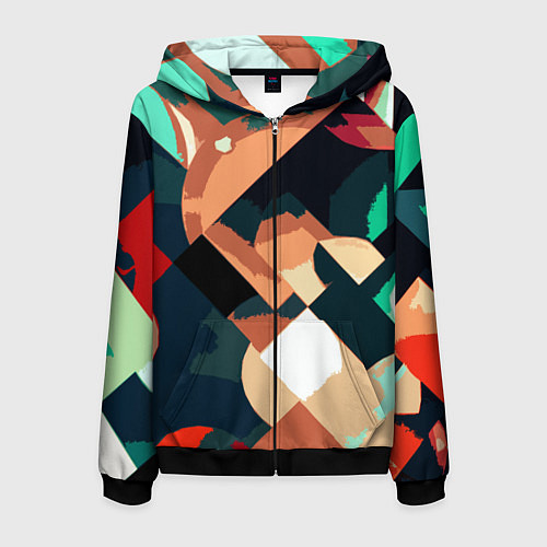 Мужская толстовка на молнии Сине-бежевый абстракция / 3D-Черный – фото 1