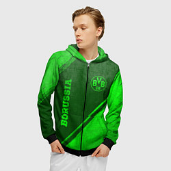 Толстовка 3D на молнии мужская Borussia - green gradient вертикально, цвет: 3D-черный — фото 2