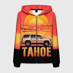 Толстовка 3D на молнии мужская Tahoe на закате джип, цвет: 3D-черный