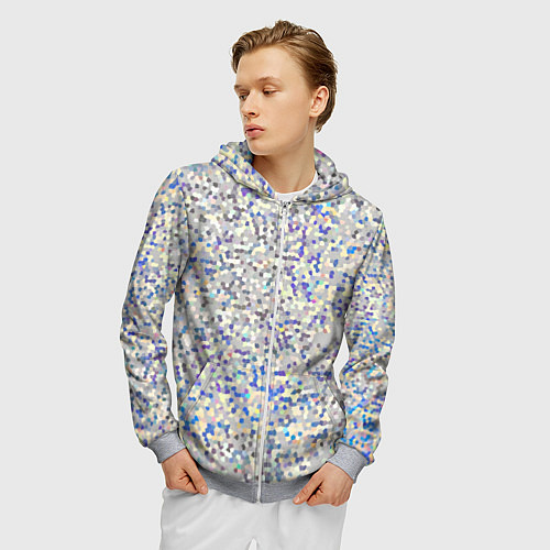Мужская толстовка на молнии Мелкая мозаика перламутровый серо-голубой / 3D-Меланж – фото 3