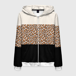 Толстовка 3D на молнии мужская Леопардовый паттерн с черной и бежевой полосой, цвет: 3D-белый