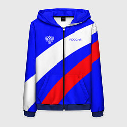 Толстовка 3D на молнии мужская Россия с гербом и цветами флага, цвет: 3D-синий