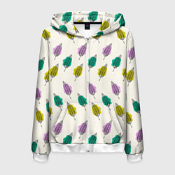 Толстовка 3D на молнии мужская Листья на пятнах, цвет: 3D-белый
