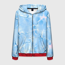 Толстовка 3D на молнии мужская Прозрачная голубая вода, цвет: 3D-красный